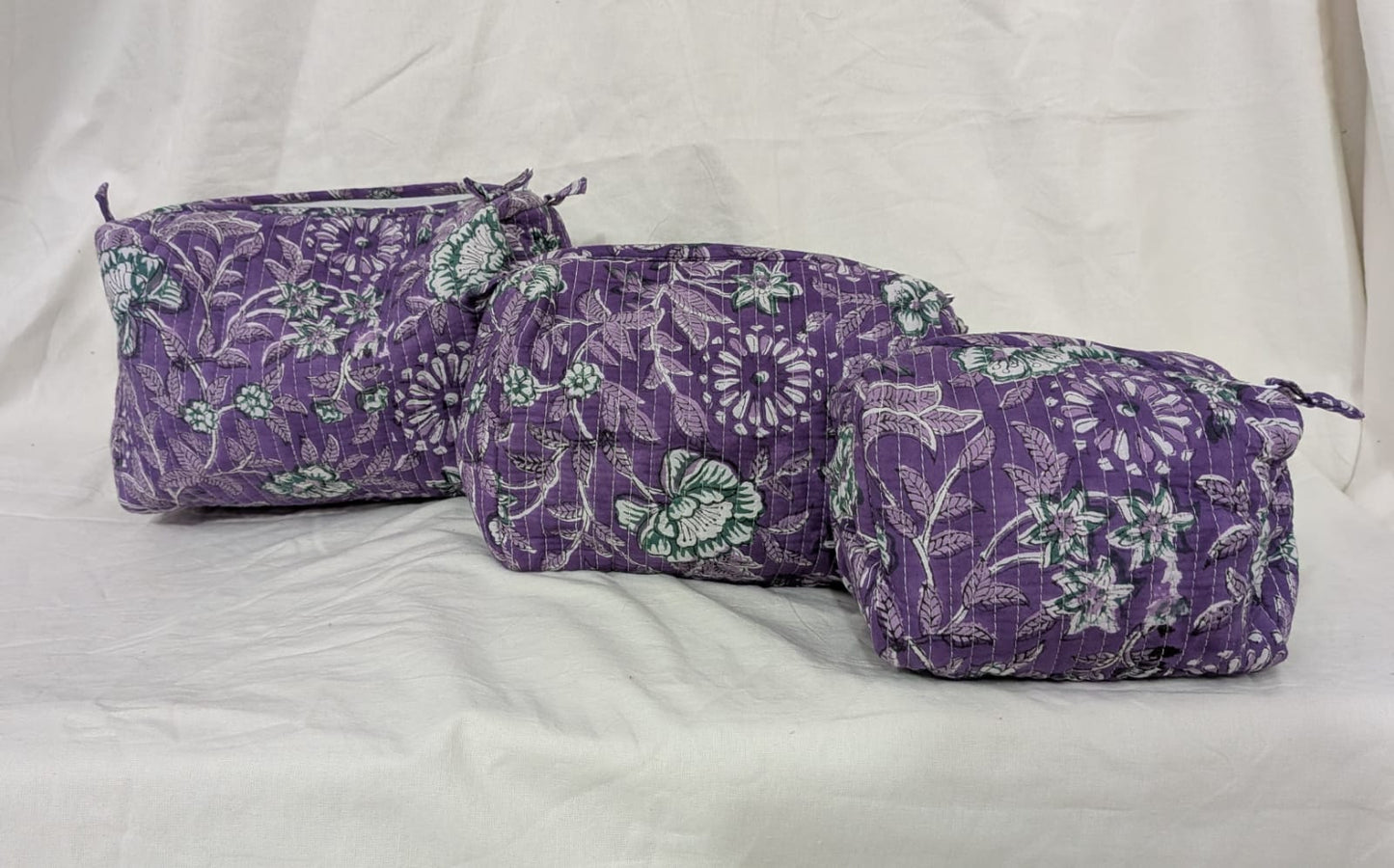 Geetanjali Quilted Toiletry Organizer Set – Stylish Block Printed Travel Pouches (3 Pieces)
