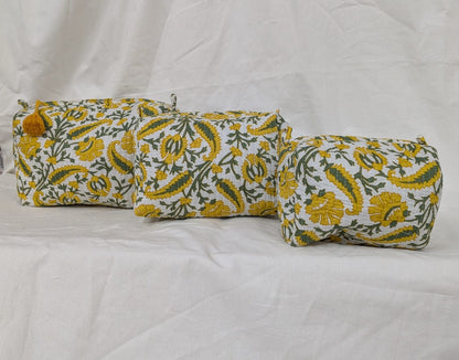 Geetanjali Quilted Toiletry Organizer Set – Stylish Block Printed Travel Pouches (3 Pieces)