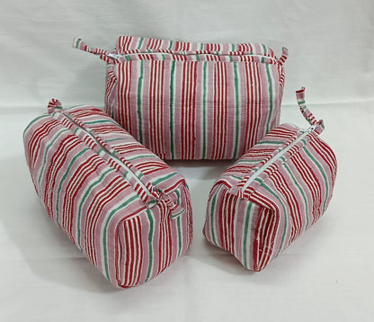 Geetanjali Quilted Toiletry Organizer Set – Stylish Block Printed Travel Pouches (3 Pieces)