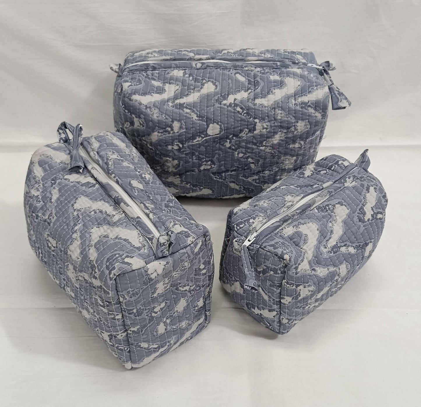 Geetanjali Quilted Toiletry Organizer Set – Stylish Block Printed Travel Pouches (3 Pieces)
