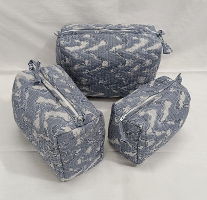 Geetanjali Quilted Toiletry Organizer Set – Stylish Block Printed Travel Pouches (3 Pieces)
