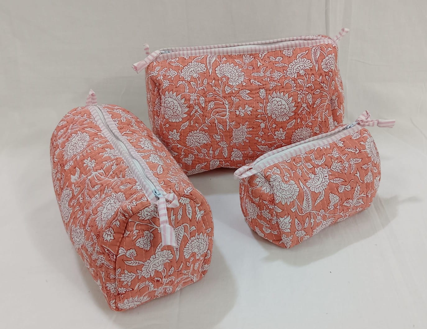 Geetanjali Quilted Toiletry Organizer Set – Stylish Block Printed Travel Pouches (3 Pieces)