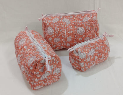 Geetanjali Quilted Toiletry Organizer Set – Stylish Block Printed Travel Pouches (3 Pieces)