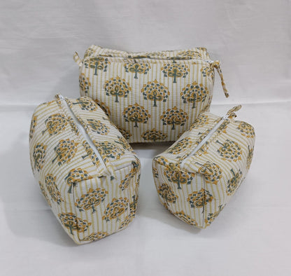 Geetanjali Quilted Toiletry Organizer Set – Stylish Block Printed Travel Pouches (3 Pieces)