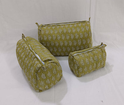 Geetanjali Quilted Toiletry Organizer Set – Stylish Block Printed Travel Pouches (3 Pieces)